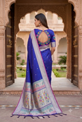 Navy Blue Paithani Silk Saree - PRU37623