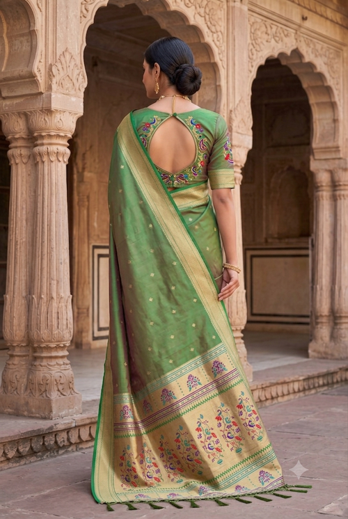 Mehandi Paithani Silk Saree - PRU37624