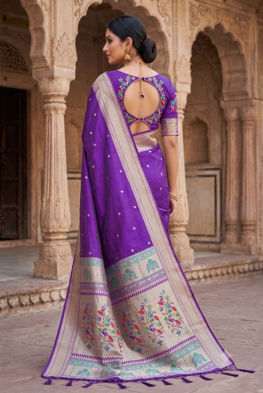 Purple Paithani Silk Saree - PRU37626