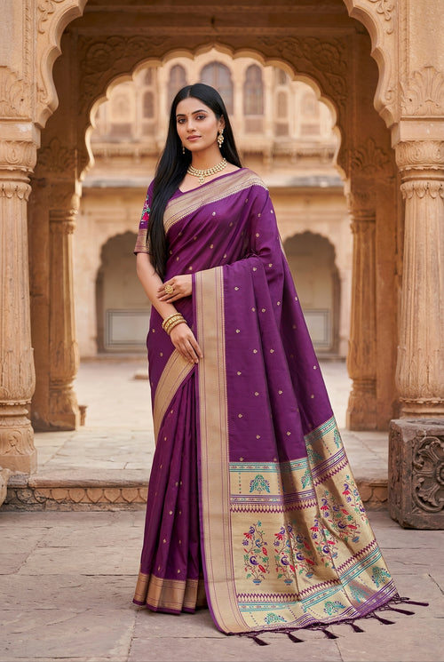 Dark Purple Paithani Silk Saree - PRU37628