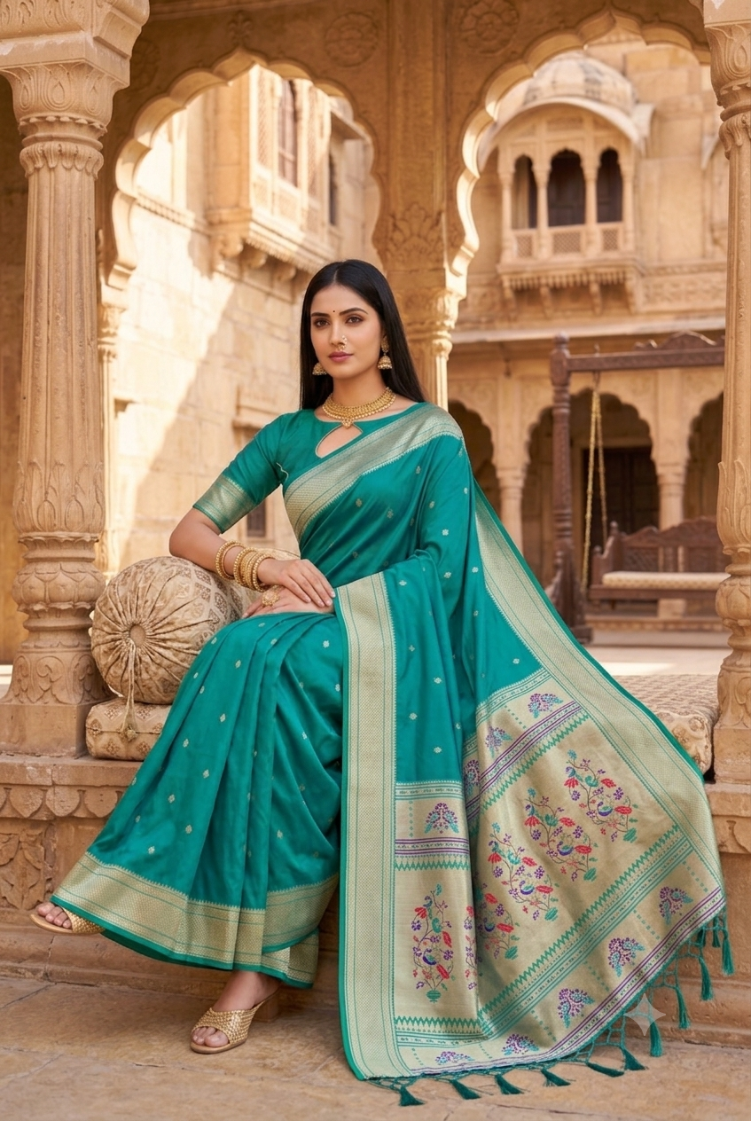 Rama Paithani Silk Saree - PRU37630